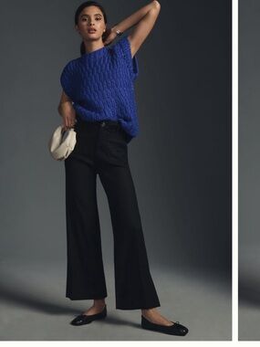 Anthropologie Navy Maeve Colette Cropped Wide Leg Trousers - Linen